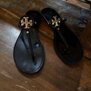 Tory Burch Black Sandals with Gold Logo